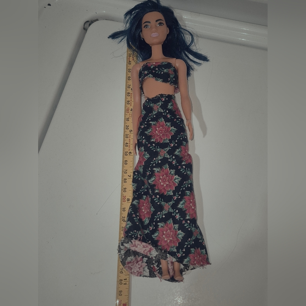 Mattel Black Maxi Two-Piece Dress with Pink Floral Print